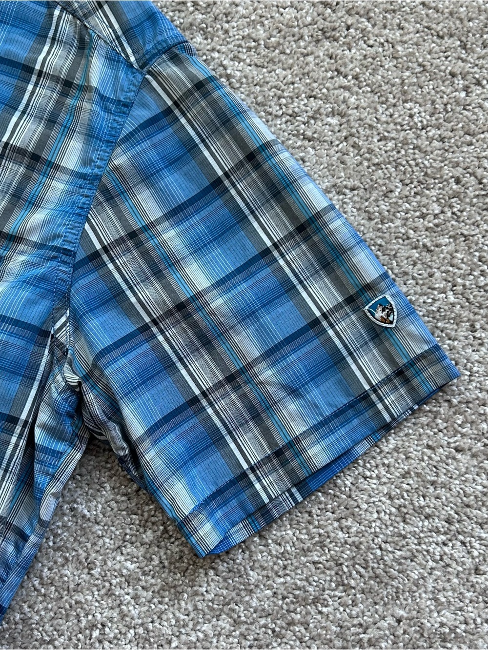 KUHL Eluxur Performance Shirt Mens Medium Blue Plaid Snap Button Hiking Gorpcore - Picture 3 of 9